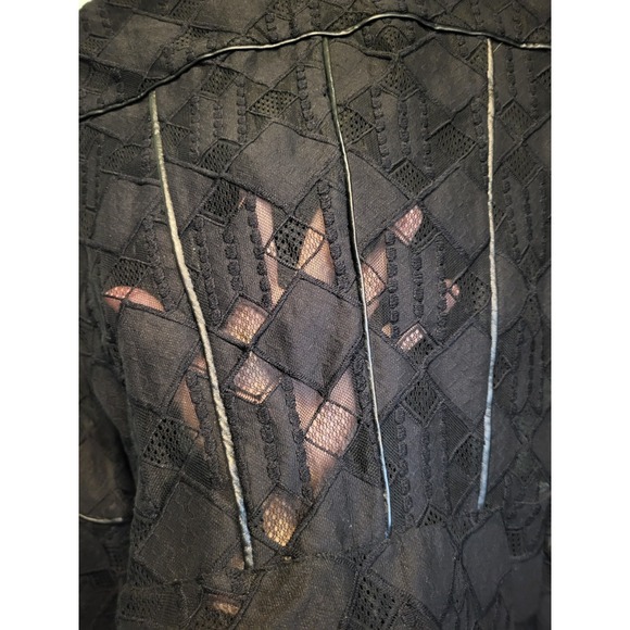 Black Sheer Lace Faux Leather Full Zip Bell Sleeve Goth Fairygrunge Top Sz S - Picture 4 of 7